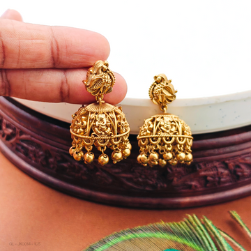Antique gold finish peacock- Floral-design  Jhumkas