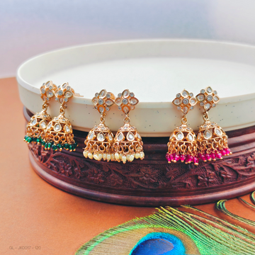 Small Beaded Kundan Jhumkas ( Gold plating )