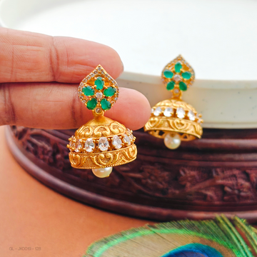 Cz Emerald stone Jhumkas