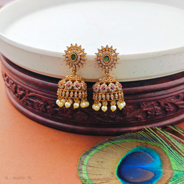 Golden Cz Emerald-white- stone Jhumkis
