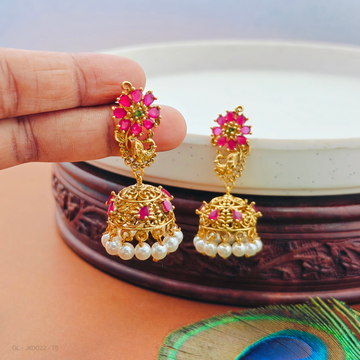 Golden Finish-Emerald-Ruby-Stones-pearl- Jhumkis