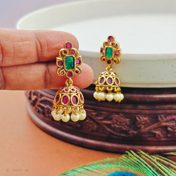 Golden -Emerald-Ruby-Stones-pearl- Jhumkas