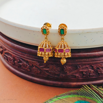 Golden -Emerald-Ruby-Stones- Jhumkas