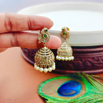 Golden Finish-peacock-top-Emerald-stone- Jhumkas