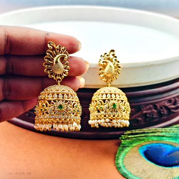 Golden Cz Peacock Jhumka