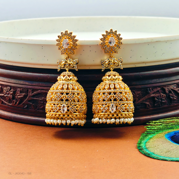 Golden Cz White stone Jhumkis