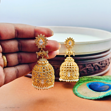 Golden Cz White stone Jhumkis