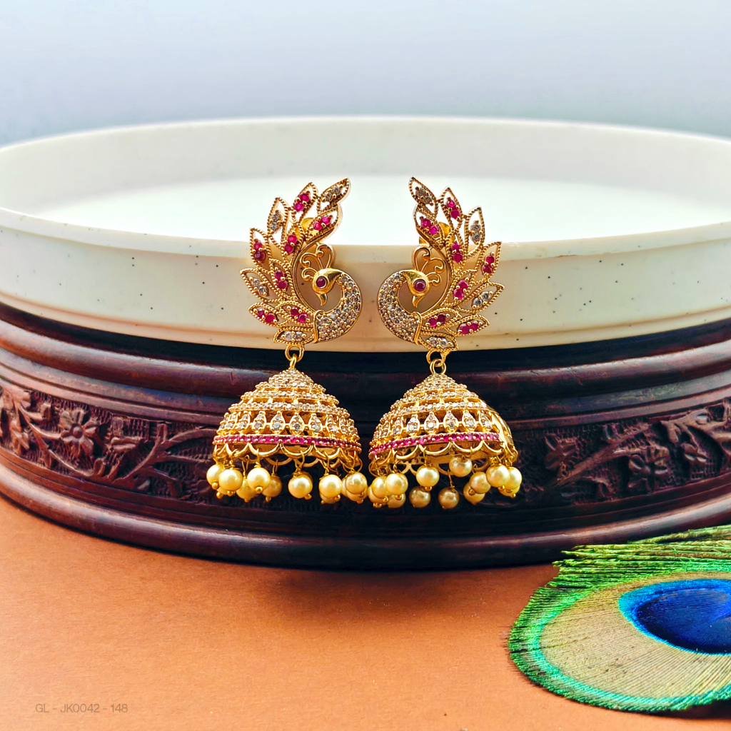 Lightweight Cz Peacock Gold Finish Jhumkas