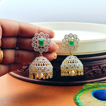 Screw back American Diamond Jhumkas