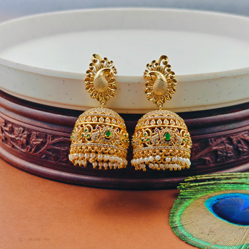 Golden Cz Peacock -Ruby-Jhumka