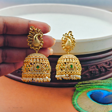Golden Cz Peacock -Ruby-Jhumka