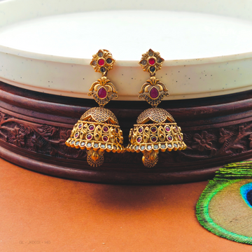 CZ  Ruby kemp stone Jhumkas