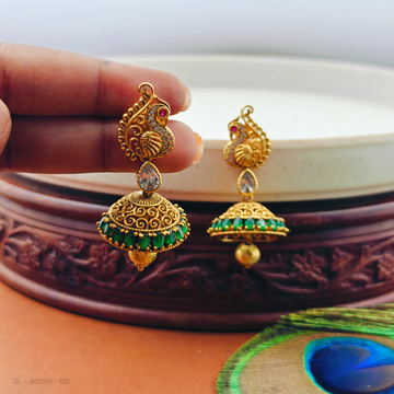 Emerald Peacock Gold Finish Jhumka