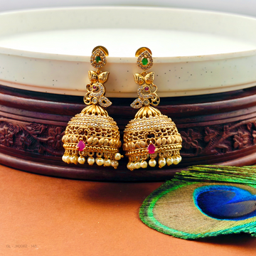 Gold Finish Emerald stone Peacock Jhumka