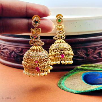 Gold Finish Emerald stone Peacock Jhumka