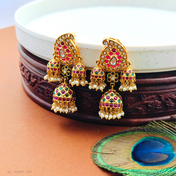 Kemp stone Jhumkas - Gold Alike