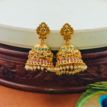 Gold Finish multicolor Temple Jhumkas