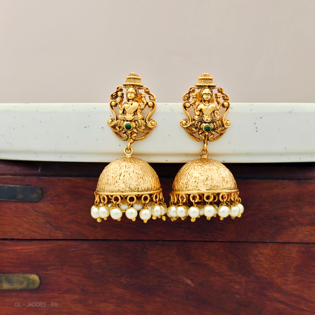 Gold finish Lakshmi-pearls Jhumkas