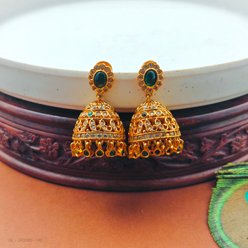 Gold Finish Emerald stone Jhumka