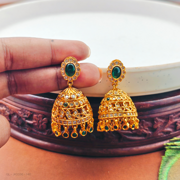 Gold Finish Emerald stone Jhumka