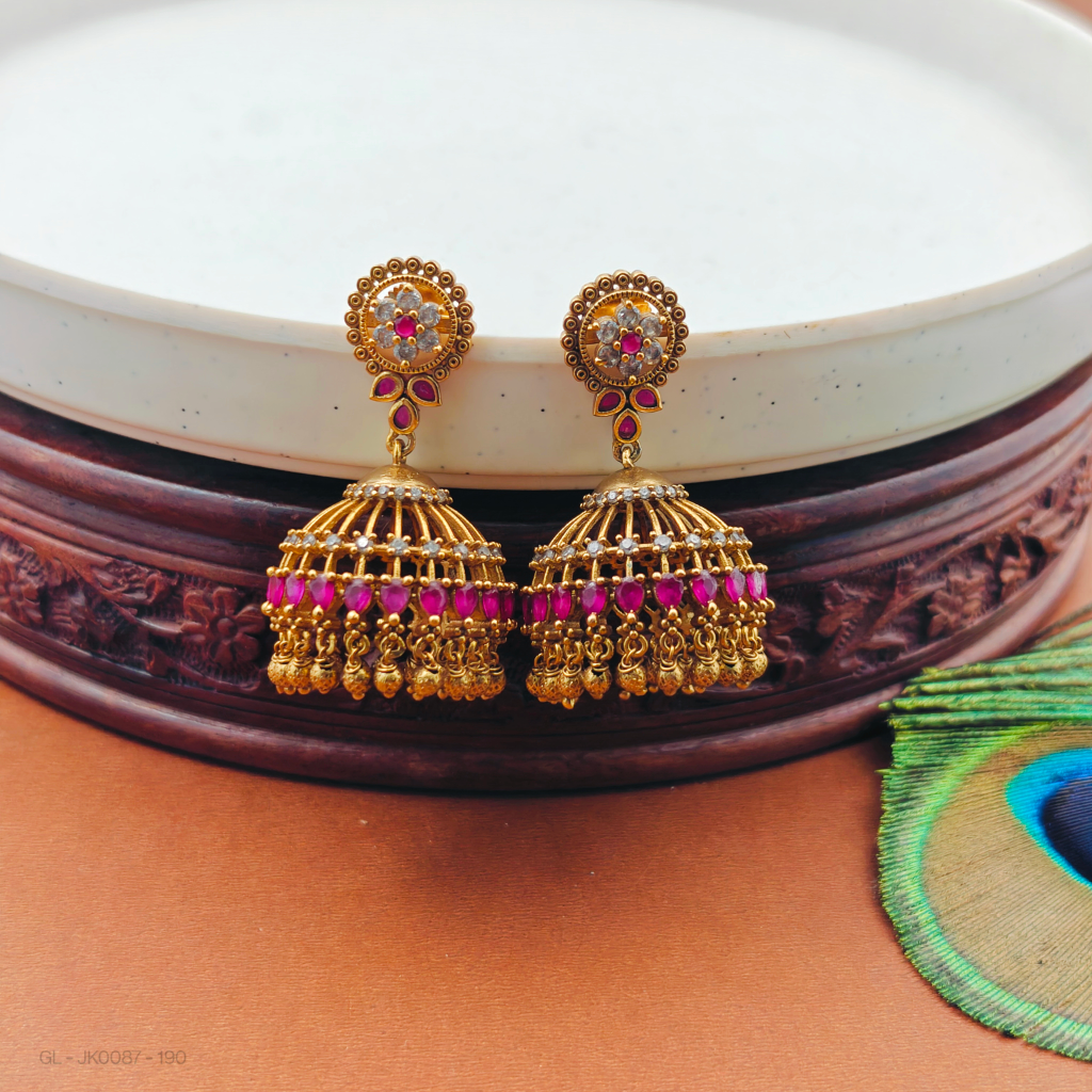 Cz Emerald antique matt Finish Jhumka