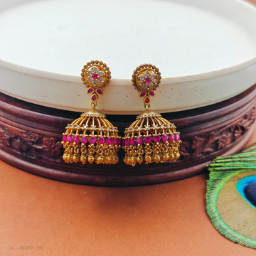 Cz Emerald antique matt Finish Jhumka