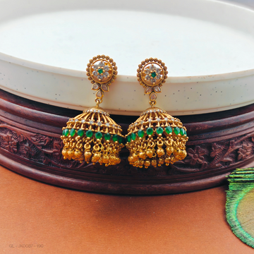 Cz Emerald antique matt Finish Jhumka
