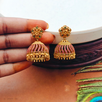 Ruby Emerald gold finish Jhumka