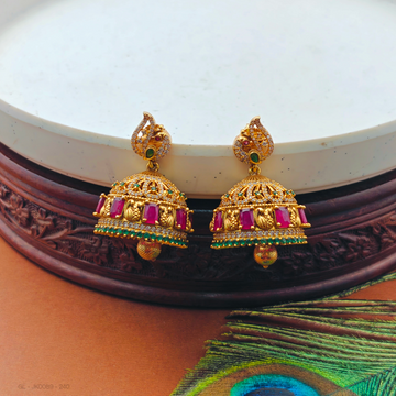 Gold Finish Bridal Multicolor stone Jhumka