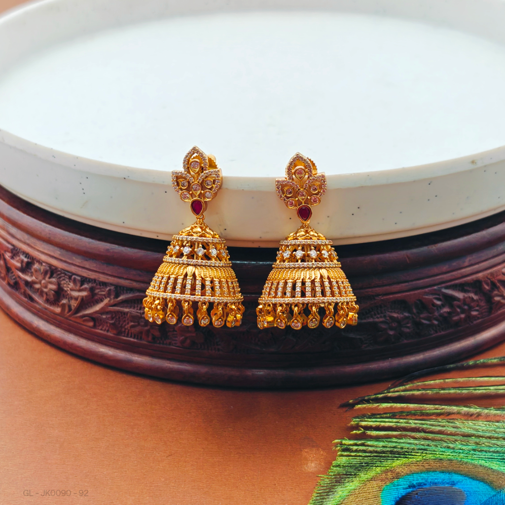 Cz Gold Finish Stone Jhumka