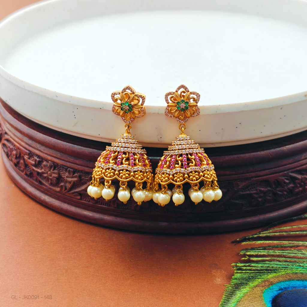 Gold Finish Multicolor Jhumkas