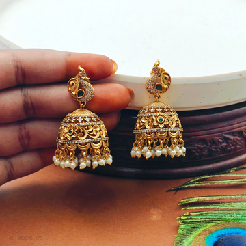 Cz antique gold finish peacock Jhumka