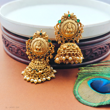 Green matt finish Bridal Jhumkas