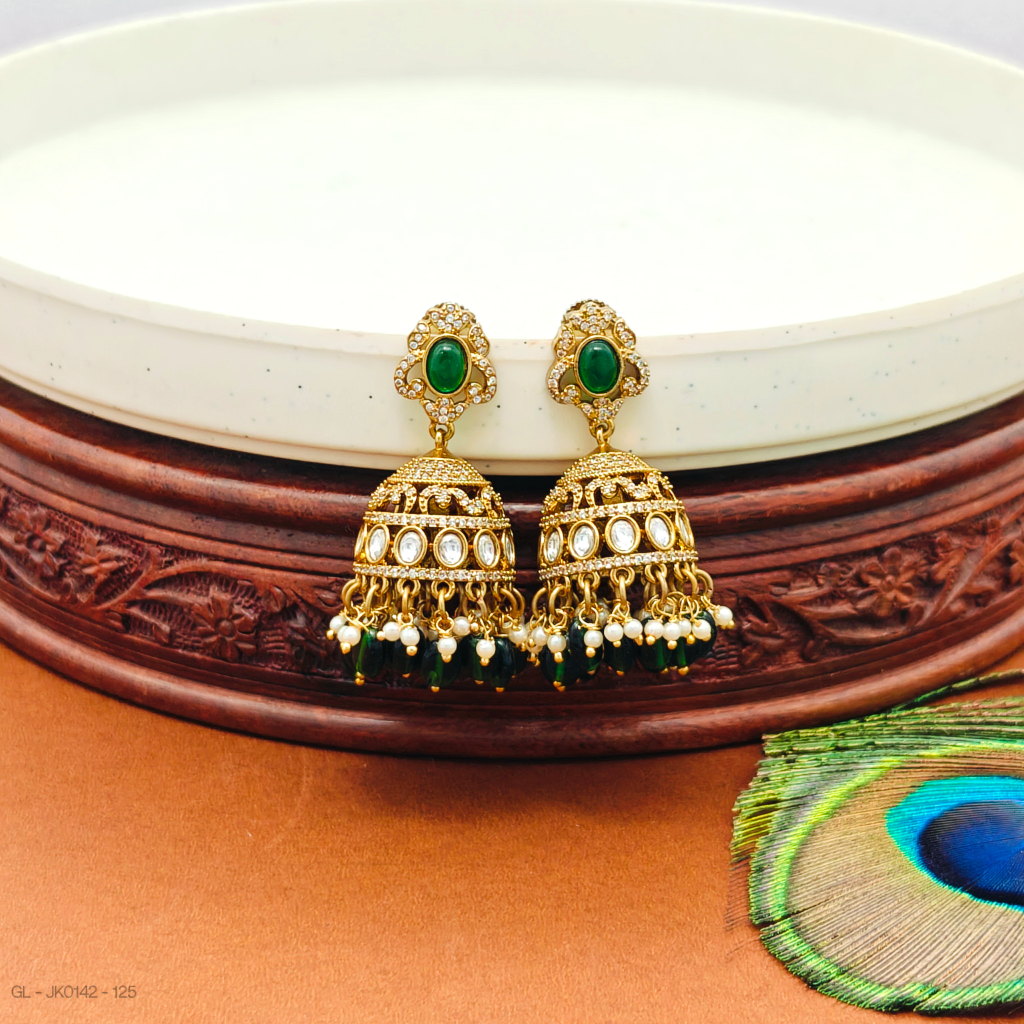 Micro gold  Emerald stone jhumkas