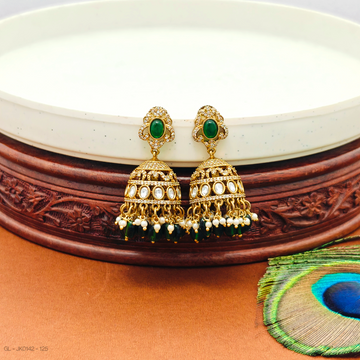 Micro gold  Emerald stone jhumkas
