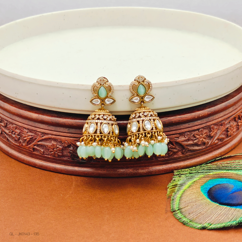 Micro gold Ad stone pearl jhumkas