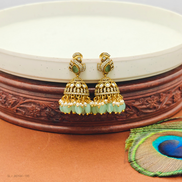 Micro gold peacock top pearl jhumkas