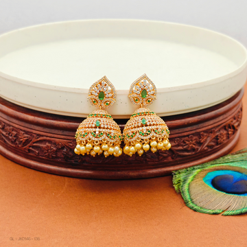 Micro gold AD stone  pearl jhumkas