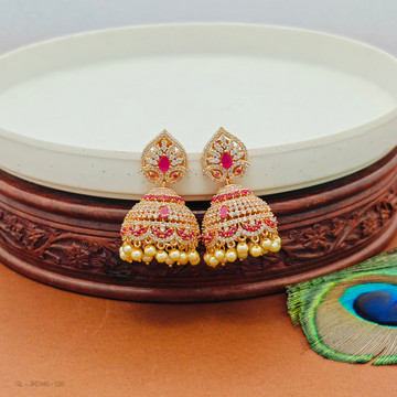 Micro gold AD stone  pearl jhumkas