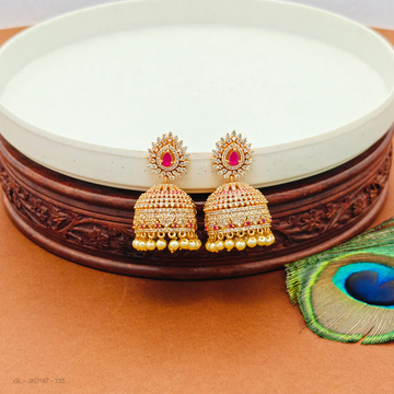 Micro gold AD stone  pearl jhumkas