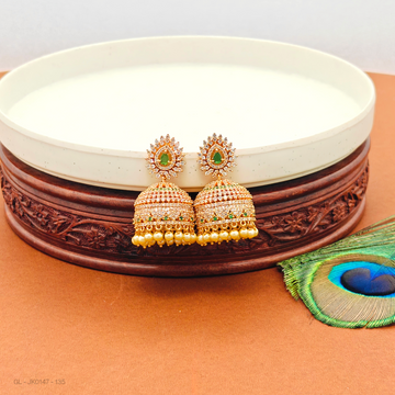 Micro gold AD stone  pearl jhumkas