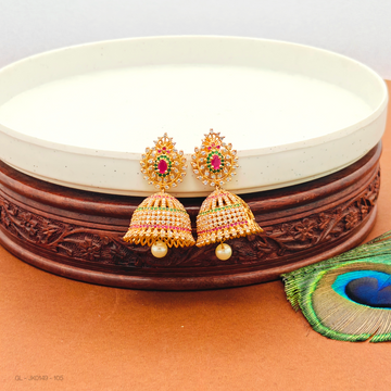 Micro gold Ruby Emerald stone pearl jhumkas