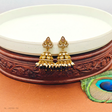 Micro gold AD stone pastel pearl jhumkas
