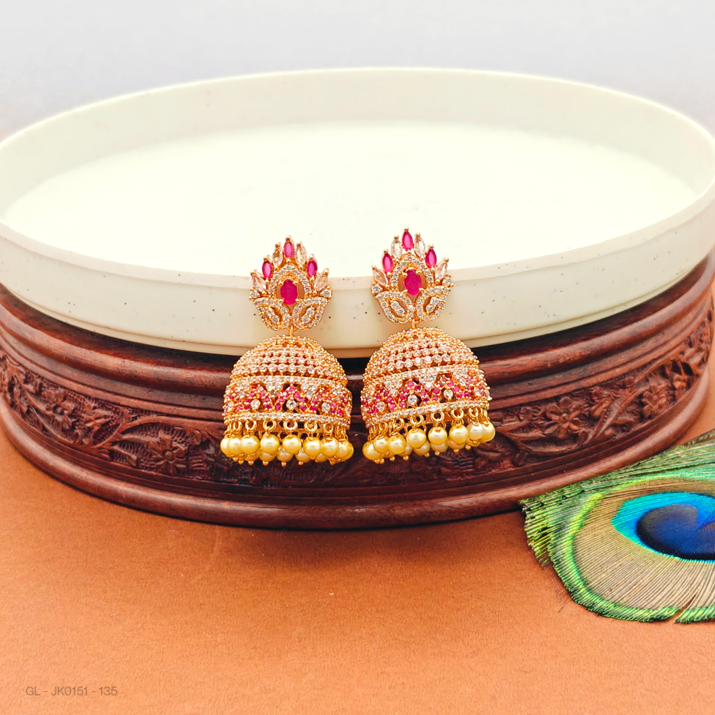 Micro gold AD stone pearl jhumkas