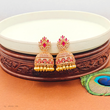 Micro gold AD stone pearl jhumkas