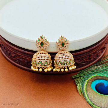 Micro gold AD stone pearl jhumkas