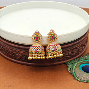 Micro gold AD Ruby and emerald stone pearl jhumkas
