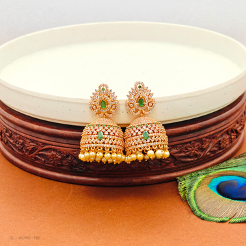 Micro gold AD Ruby and emerald stone pearl jhumkas