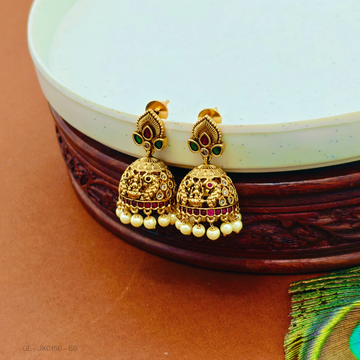 Micro gold AD Ruby Emerald stone pearl jhumkas