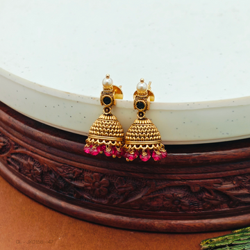 Micro gold Ruby Emerald stone pearl jhumkas